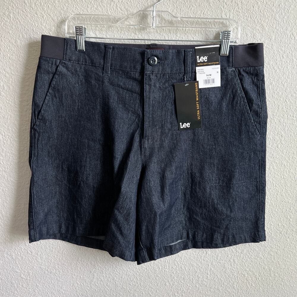 Lee Fresno Ultra Soft Waistband Mid Rise Shorts Women's 14 Dark Wash Stretch NEW
